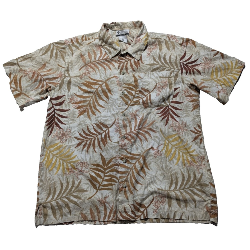 Columbia Tropical Palm Leaf AOP Hawaiian Button-Up Shirt - Men Large‎